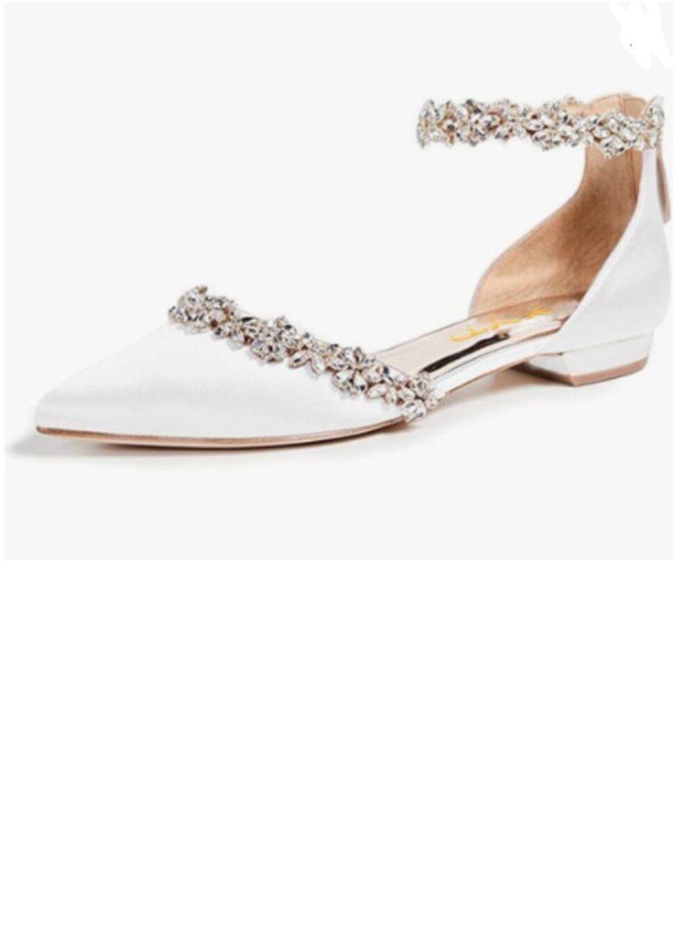 XYD White Pointed Toe Sparkly Rhinestones Ankle Strap D'Orsay Wedding Sandals